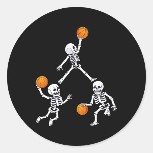 Basketball Halloween Skeleton Dunking Dribble Boys Ronde Sticker (Voorkant)