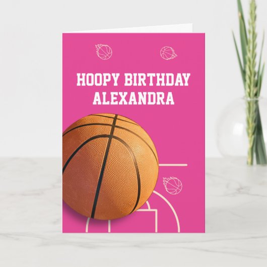 Basketball Happy Birthday Card Sports Funny Pink Kaart (Voorkant)