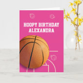 Basketball Happy Birthday Card Sports Funny Pink Kaart (Gele Bloem)