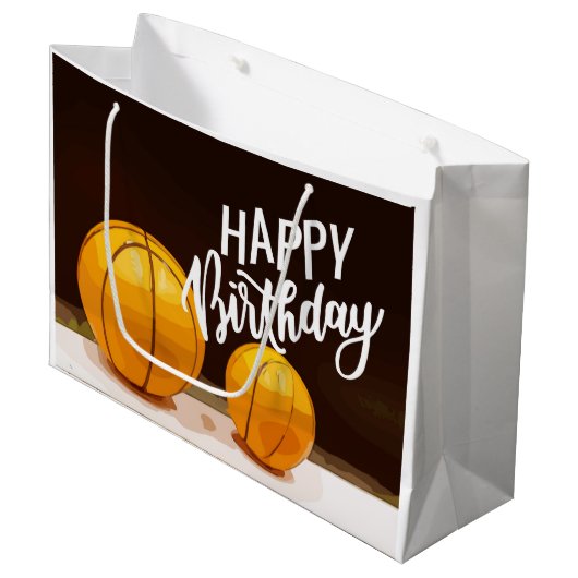 Basketball Happy Birthday in zwart Groot Cadeauzakje (Voorkant Gekanteld)