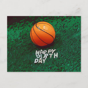 Basketball Happy Birthday met basketbal op groen Briefkaart