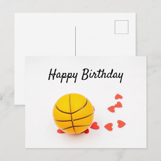 Basketball Happy Birthday met rode hartliefde Briefkaart (Voorkant / Achterkant)