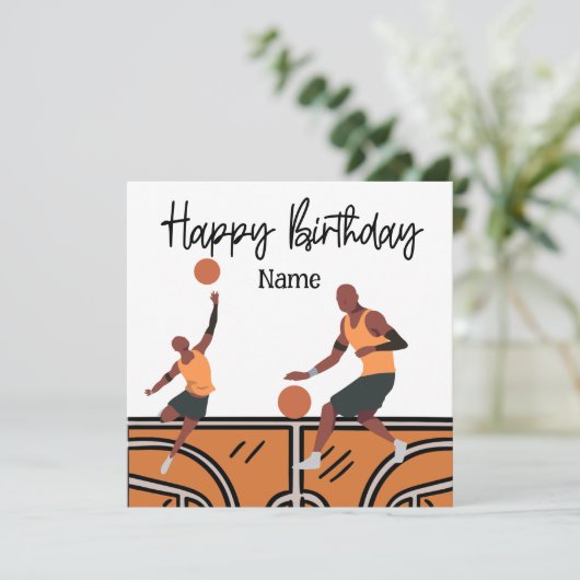 Basketball Happy Birthday voor speler met speler Kaart (Staand voorkant)
