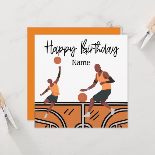 Basketball Happy Birthday voor speler met speler Kaart (Voorkant / Achterkant in situ)