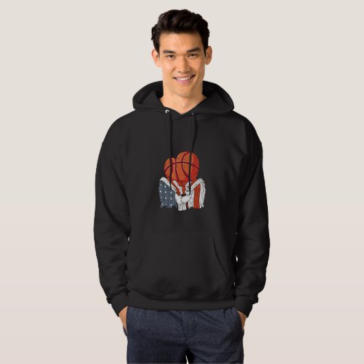 Basketball heart Player with American Flag Hoodie (Voorkant volledig)