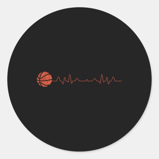 Basketball Heartbeat Player Gift Ronde Sticker (Voorkant)