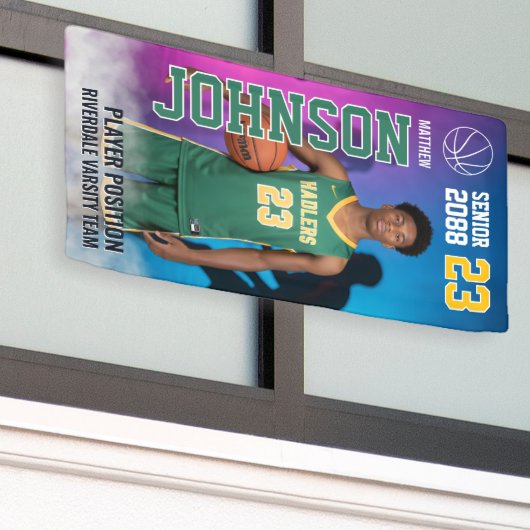 Basketball High School Senior Night Sports Display Spandoek (Buitenkant Gebouw)