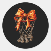 Basketball Hoop Net Coquette Bow Basketball Player Ronde Sticker (Voorkant)