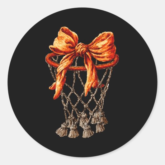 Basketball Hoop Net Coquette Bow Basketball Player Ronde Sticker (Voorkant)
