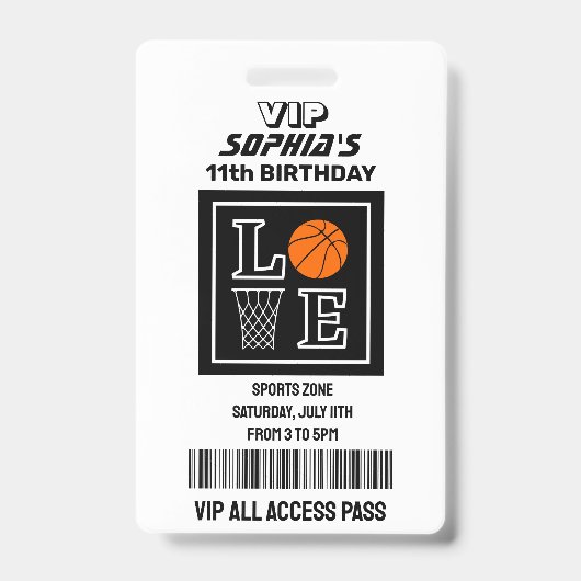 Basketball Hoops, Basketball Player Birthday Badge (Front)