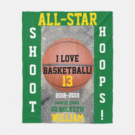 Basketball Hoops Green Team Jaar Fleece Deken (Voorkant)