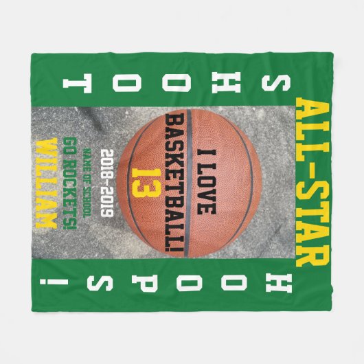 Basketball Hoops Green Team Jaar Fleece Deken (Voorkant (Horizontaal))