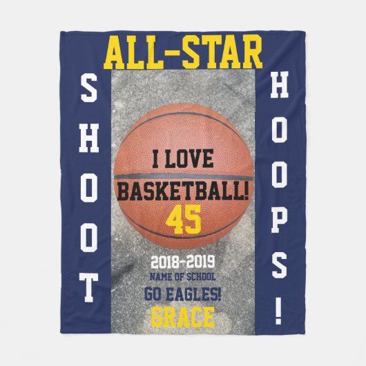 Basketball Hoops Navy Blue Team Jaar Fleece Deken (Voorkant)