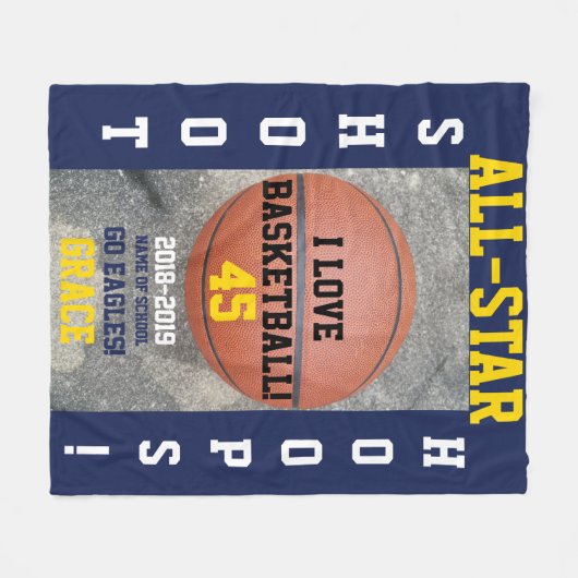 Basketball Hoops Navy Blue Team Jaar Fleece Deken (Voorkant (Horizontaal))