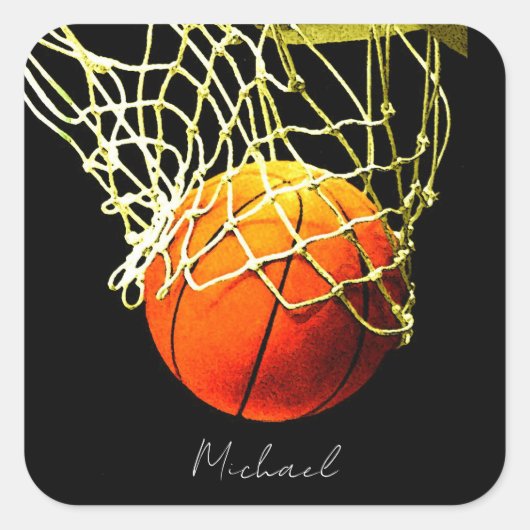 Basketball I Love Jouw naam Vierkante Sticker (Voorkant)