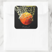 Basketball I Love Jouw naam Vierkante Sticker (Tas)