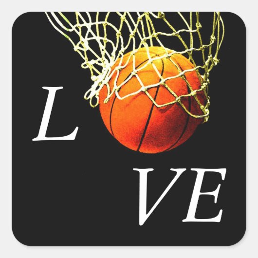 Basketball I Love Vierkante Sticker (Voorkant)