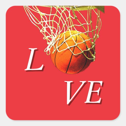 Basketball I Love Vierkante Sticker (Voorkant)