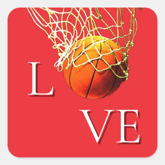 Basketball I Love Vierkante Sticker (Voorkant)