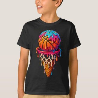 Basketball Ice Cream Drip For Boys Girls Youth Bas T-shirt