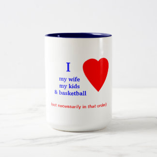Basketball ik hoor mijn vrouw tweekleurige koffiemok