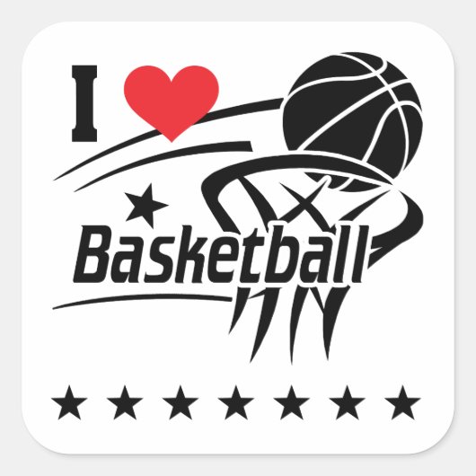 Basketball, ik hou van Basketball Vierkante Sticker (Voorkant)