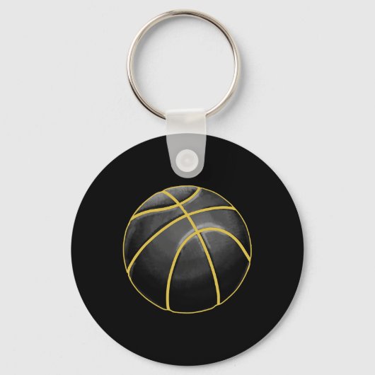 Basketball Illustratie Black Gold Ball Design Str Sleutelhanger (Voorkant)