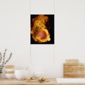 Basketball in brand (digitaal samengesteld) poster (Keuken)