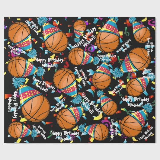 Basketball in een partijdig Pet | Gepersonaliseerd Cadeaupapier (Vlak)