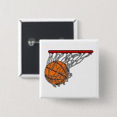 Basketball in hoepel vierkante button 5,1 cm (Voorkant /achterkant)