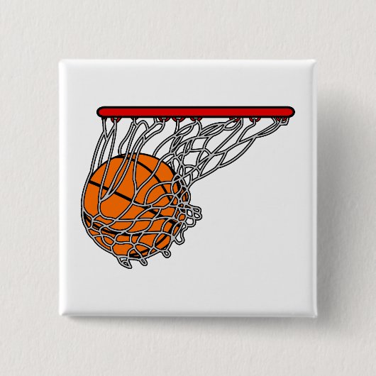 Basketball in hoepel vierkante button 5,1 cm (Voorkant)