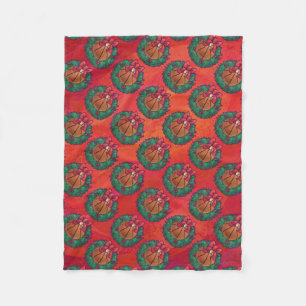 Basketball in Holly Wreater Pattern op Red Fleece Deken