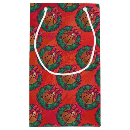 Basketball in Holly Wreater Pattern op Red Klein Cadeauzakje (Achterkant)