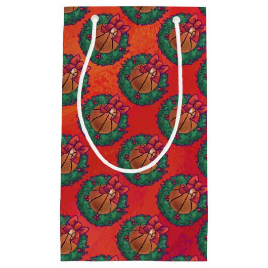 Basketball in Holly Wreater Pattern op Red Klein Cadeauzakje (Voorkant)