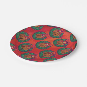 Basketball in Holly Wreater Pattern op Red Papieren Bordje