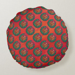 Basketball in Holly Wreater Pattern op Red Rond Kussen