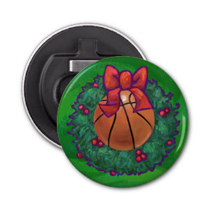 Basketball in kerstmis Wreath Button Flesopener