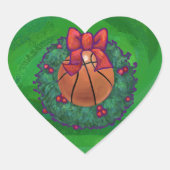Basketball in kerstmis Wreath Hart Sticker (Voorkant)
