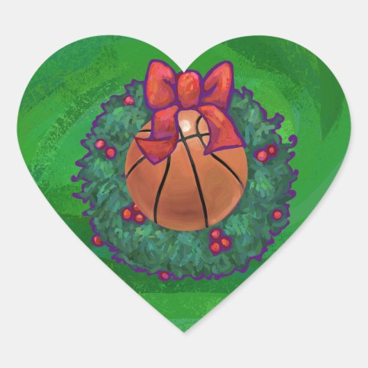 Basketball in kerstmis Wreath Hart Sticker (Voorkant)