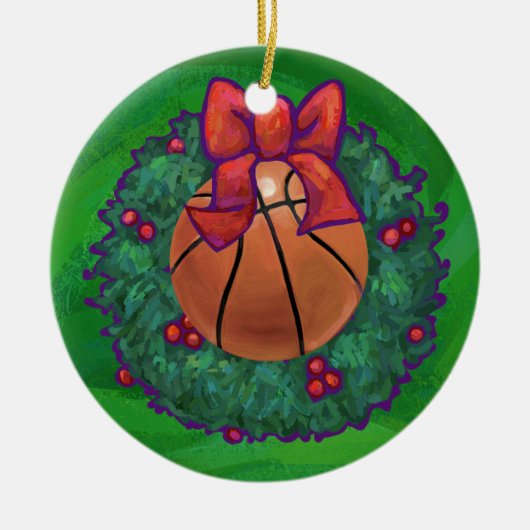Basketball in kerstmis Wreath Keramisch Ornament (Voorkant)