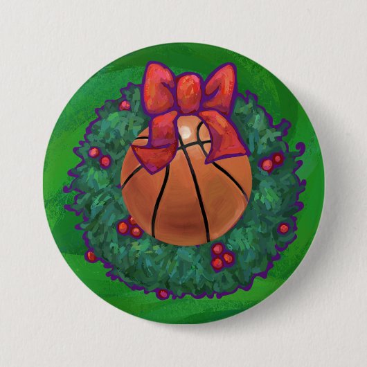 Basketball in kerstmis Wreath Ronde Button 7,6 Cm (Voorkant)