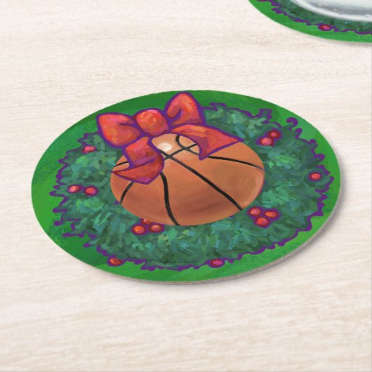 Basketball in kerstmis Wreath Ronde Kartonnen Onderzetter (Gebogen)