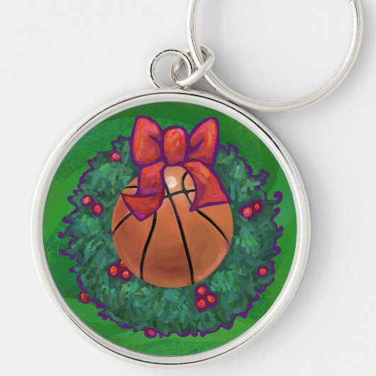 Basketball in kerstmis Wreath Sleutelhanger (Voorkant)