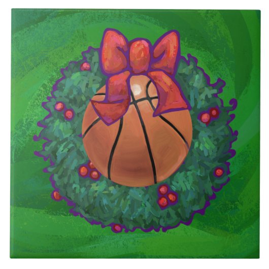 Basketball in kerstmis Wreath Tegeltje (Voorkant)