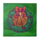 Basketball in kerstmis Wreath Tegeltje (Voorkant)