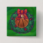 Basketball in kerstmis Wreath Vierkante Button 5,1 Cm (Voorkant)
