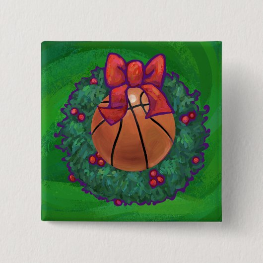 Basketball in kerstmis Wreath Vierkante Button 5,1 Cm (Voorkant)