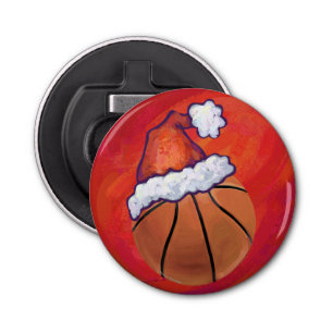 Basketball in Santa Hat Button Flesopener
