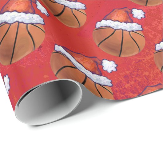 Basketball in Santa Hat Pattern Cadeaupapier (Rol Hoek)