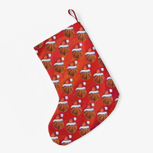 Basketball in Santa Hat Pattern Kleine Kerstsok (Achterkant (Hangend))